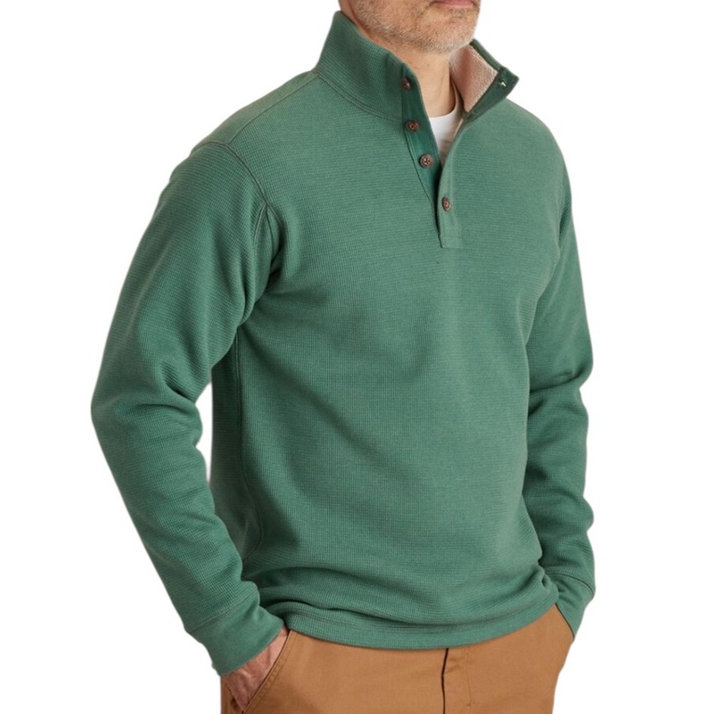 Duluth Burly Thermal Sherpa-Lined Mock Shirt Green Warm Size Large Relaxed Fit
